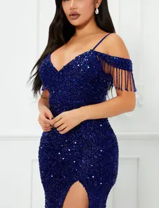 שמלת ערב מלכותית כחול בתוספת גודל שמלת ערב חגיגית ארוכה רשמית שמלות ערב צנוע שמלות נשים