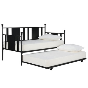 Black <strong>Metal</strong> Full <strong>Daybed</strong> and Twin Trundle Bed Sturdy <strong>Metal</strong> Frame with Solid <strong>Metal</strong> Slats - Product Image 3