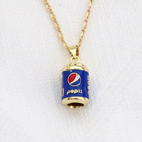 NM1408 Collar con colgante de esmalte chapado en oro de 18k, inspirado en aperitivos de Venezuela, con diseño de comida divertida, PAN Pirulin y lata de refresco