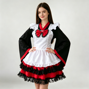 Vestido de cosplay gótico Lolita de mayoraña al por mayor, negro y rojo, <span class=keywords><strong>con</strong></span> mangas tipo <span class=keywords><strong>kimono</strong></span>, tallas personalizadas para Halloween y Comic <span class=keywords><strong>Con</strong></span> - Product Image 1