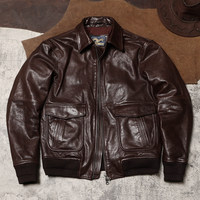 Blouson aviateur rétro cinématique pour homme, veste de motard en cuir texturé requin de qualité supérieure, blouson aviateur A2 classique avec fermeture éclair discrète