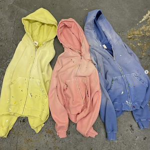 Sudadera con capucha con cremallera completa de felpa francesa de 500 GSM, con lavado efecto mono y lavado ácido vintage, sin impuestos ni aduanas en EE. UU. - Product Image 1