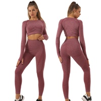 Ensemble de fitness deux pièces sans couture européen et américain, haut à manches longues et pantalon long, taille haute, confortable, uni, à manches courtes