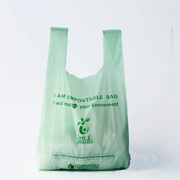 100% sacos de milho de plástico biodegradáveis, compostáveis, saco de compras de superfície + pla + pbat