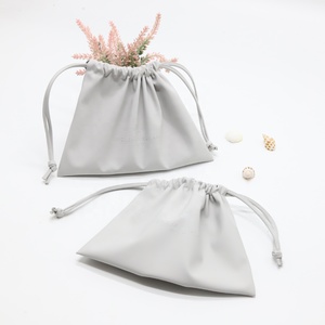 Custom Emboss Logo Gray Faux Leather Travel Cosmetic Dust Pouch High End Drawstring Pu Leather Gift Makeup Cosmetic <b>Bag</b> - Product Image 1