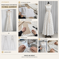 Robe longue blanche à pois pour femme, sans manches, col montant, avec dentelle, coupe évasée, romantique, vente en gros OEM, marque privée