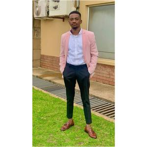 Африканский костюм для мужчин, <span class=keywords><strong>2</strong></span> шт., розовый пиджак, черные брюки с зазубренными лацканами, однобортный пиджак для выпускного вечера, свадебное платье для жениха - Product Image 1