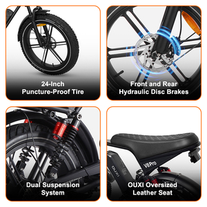 Vélo électrique tout-terrain OUXI 48V homologué CE <span class=keywords><strong>EN</strong></span> <span class=keywords><strong>15194</strong></span>, 25 km/h, vélo hybride, distributeur <span class=keywords><strong>en</strong></span> gros, vélo à pneus larges de 24 pouces V8 Pro - Product Image 4