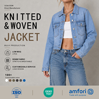 Chaqueta vaquera clásica para mujer al por mayor de fábrica, chaqueta vaquera corta, chaqueta vaquera de lavado claro, estilo de manga larga para boutiques y minoristas.