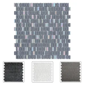 Custom Colors Mini Strip Iridescent Backsplash Decorative Recycled Glass Mosaic Tile For Building Material