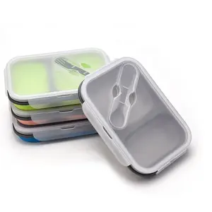 Collapsible and Leakproof Silicone Food Storage Container with 2 Compartments Food Grade Silica gel Lunch Box