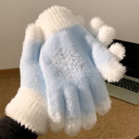 Nouveaux gants en tricot doux à flocons de neige contrastants bleus et blancs avec strass, pour l'hiver, les loisirs quotidiens, coupe-vent et chauds