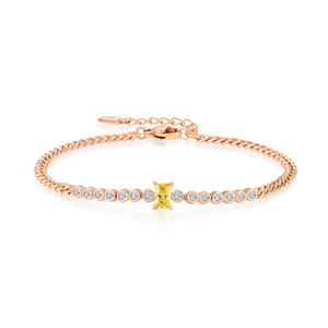 สร้อยข้อมือเงินแท้ 925 ชุบทองคำขาว ประดับ<span class=keywords><strong>พลอย</strong></span>สีเหลืองสดใสทรงกลม ดีไซน์สวยงาม รุ่น YILUN Rose Gold Plated Chain Bracelet - Product Image 1