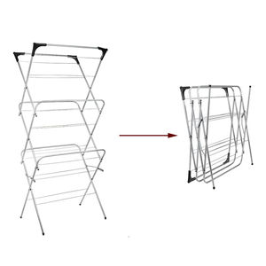 ราวตากผ้าโลหะขายส่งจากโรงงาน สีดำ/น้ำเงิน/เขียว/ม่วง/เทา ดีไซน์หลายชั้นและพับเก็บได้ สำหรับผู้ชาย - Product Image 2