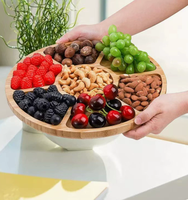 Assiette ronde en bois à compartiments, plateau de service rotatif en bambou avec compartiments, plateau à collation en bois pour noix, fruits, fromage