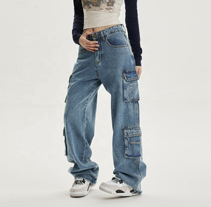 Pantalon Harem Décontracté Taille Haute Personnalisé pour Femme, Jean Cargo en Denim Respirant Extensible, Léger et Simple pour l'Automne, Vêtements pour Maman - Product Image 1