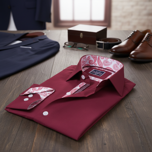 เสื้อเชิ้ตผู้ชายคอปกสีเบอร์กันดีและด้านใน - Product Image 3