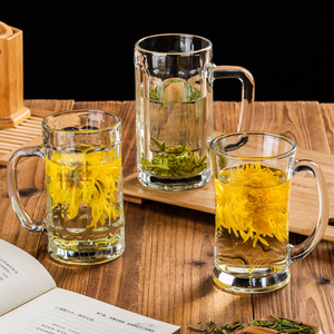Transparent Glass <b>Mug</b> With Handle 400Ml Heat Resistant For Tea Beer Party Use Solid Color Cup - Product Image 4