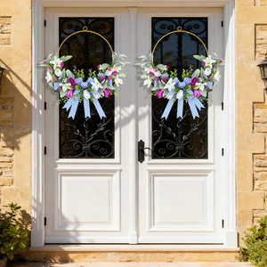 Nouvelle couronne de tulipes artificielle écologique et populaire, avec fleurs multicolores, pour la décoration de la maison en période des fêtes - Product Image 4