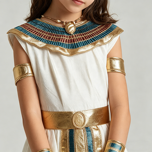 <span class=keywords><strong>Disfraz</strong></span> <span class=keywords><strong>de</strong></span> <span class=keywords><strong>Cleopatra</strong></span> del Antiguo Egipto, Vestido Blanco con Adornos Azules y Dorados para Fiestas y Representaciones - Product Image 4