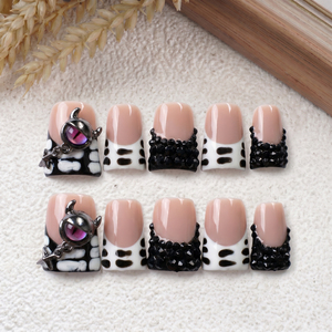 <span class=keywords><strong>Elegantes</strong></span> <span class=keywords><strong>Uñas</strong></span> Acrílicas Francesas 3D PMMA Curvadas Hechas a Mano, <span class=keywords><strong>Uñas</strong></span> Postizas Reutilizables de Cobertura Completa para Novias y Bodas - Product Image 2