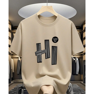 Camiseta Gráfica Extra Grande Personalizada para Hombre |   Camiseta Holgada de Algodón de Manga Corta con Estampado 'Hi' |   Top de Verano Estilo Urbano - Product Image 1