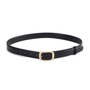 Ceinture en cuir véritable pour femme, noire, en cuir de vachette, fine, avec boucle ardillon rectangulaire dorée pour jeans, collection Printemps 2025 - Product Image 5
