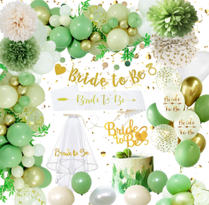 Palloncini di coriandoli in lattice verde oro ghirlanda ad arco e sposa per essere striscioni tappi per torta velo per feste nuziali - Product Image 1