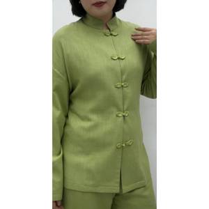 Nouvel ensemble deux pièces en lin mélangé de style <span class=keywords><strong>chinois</strong></span> pour <span class=keywords><strong>femme</strong></span>, haut à col mandarin et boutons grenouille, <span class=keywords><strong>pantalon</strong></span> large, tenue décontractée - Product Image 2