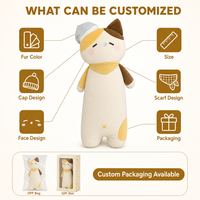 Coussin long en peluche en forme de chat avec bonnet tricoté, doux et moelleux, couleur crème, cadeau