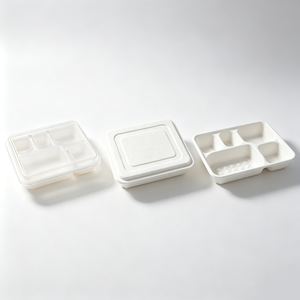 Boîte repas jetable écologique pour plats à emporter, plateau profond à 5 compartiments avec couvercle en PET et couvercle en pulpe - Product Image 1