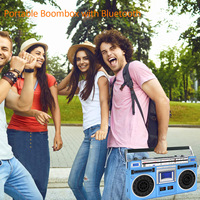 Boombox portable rétro style années 80 avec lecteur de cassette et enregistreur, radio AM/FM, prise en charge de l'entrée SD/USB, haut-parleur intégré