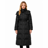 Veste longue décontractée à capuche pour femme, respirante, coupe-vent, avec fermeture éclair et taille ajustable, chaude pour l'hiver, épaisse, rembourrée de duvet de canard blanc, personnalisable OEM ODM