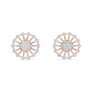 Pendientes de Oro Rosa de 14K con Diamantes Cultivados en Laboratorio, Corte Brillante Redondo, Diseño Floral Vintage para Bodas y Fiestas - Product Image 1