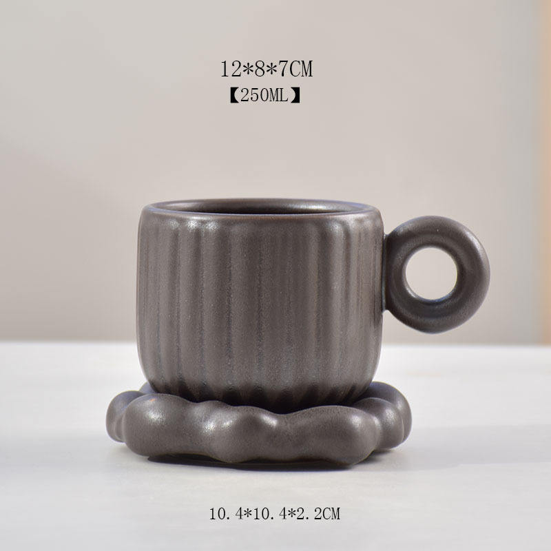 [Tasse à motif vertical + plateau à nuages] four brun