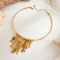 Collier ras du cou bohème en gros avec pendentif poisson et plume pour femme, collier vintage élégant pour soirée, accessoires de bijoux