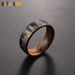 8mm Forest Tungsten Ring ,Nature Gold Ebony Wood Insert Inlay Wedding Band , Eight Styles For Choosing