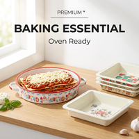 Plat de cuisson émaillé floral en gros, personnalisable avec logo OEM, plat à rôtir avec poignées, plaque de four pour légumes, lasagnes et casseroles