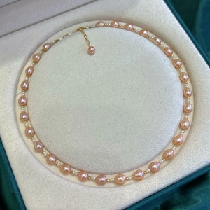 Collar de Cuentas de Arroz Naturales Color Champán de 3mm, Diseño de 6.5-7.5mm, Venta al Por Mayor - Product Image 1