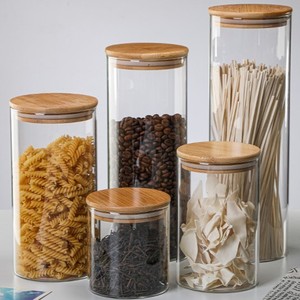 Contenitori per Cucina in <span class=keywords><strong>Vetro</strong></span> Borosilicato con Coperchio in Bambù, <span class=keywords><strong>Barattoli</strong></span> Ermetici per Spezie, Vendita all'Ingrosso - Product Image 3