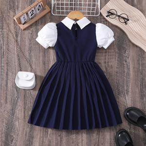 Vestito estivo per ragazze scuola primaria inglese in stile maniche corte un pezzo vestito uniforme <span class=keywords><strong>di</strong></span> classe per la fascia <span class=keywords><strong>di</strong></span> età dei bambini - Product Image 3