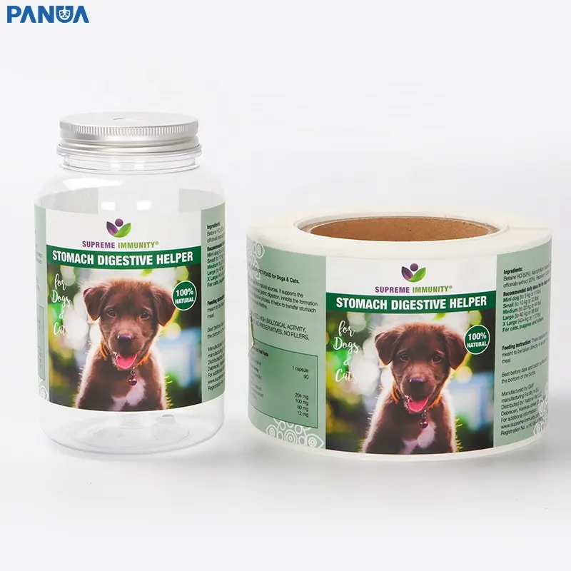 Digital Printing Diri Perekat Pet Food Jar Label Disesuaikan Kertas Stiker Logo Kustom