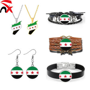 Set <span class=keywords><strong>di</strong></span> Gioielli con Bandiera e Mappa Siriana <span class=keywords><strong>di</strong></span> Alta Qualità, Bracciale, Collana e Orecchini per Uomo e Donna, Idea Regalo - Product Image 1