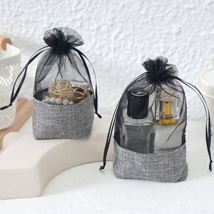Pochette personnalisable en organza et jute avec cordon de serrage 12x17cm, sac à fond rigide, sac de rangement pour parfum et diffuseur d'arômes pour voiture - Product Image 6