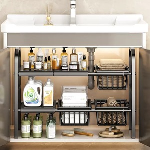 Organisateur d'évier réglable à double niveau, non pliable, extensible et amovible, en acier inoxydable, pour ustensiles de cuisine - Product Image 1