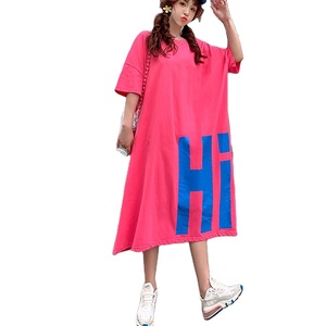 Vendita superiore moda coreana abbigliamento donna oversize cotone allentato stampa lungo Maxi <span class=keywords><strong>vestito</strong></span> estate Casual T Shirt Plus Size abiti - Product Image 2