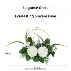Corona de Eucalipto y Rosas de Estilo Nórdico, Flor Artificial <span class=keywords><strong>para</strong></span> Decoración del Hogar, Bodas, Fotografía y Exteriores - Product Image 2