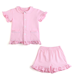 <span class=keywords><strong>Pigiama</strong></span> <span class=keywords><strong>con</strong></span> volant per ragazze popolari di nuovo design abbottonato set di pigiami in cotone per bambine adorabili per bambini - Product Image 1