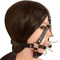 Harnais de Tête en Cuir pour Jeu de Rôle BDSM avec Crochet Nasal, Anneau O, Araignée et Baillon Bouche Ouverte