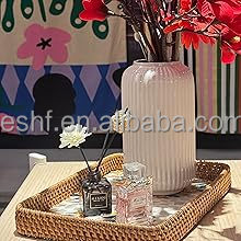Plateau de rangement <span class=keywords><strong>en</strong></span> rotin incrusté de nacre, base <span class=keywords><strong>en</strong></span> bois, fait main, plateau <span class=keywords><strong>en</strong></span> osier, décoration de table basse, décoration de maison de style côtier, moderne et portable - Product Image 5